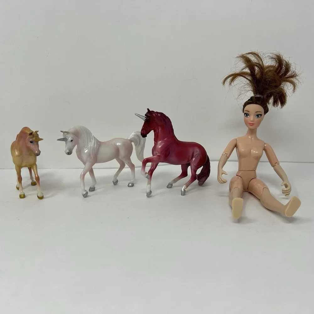 Breyer Reeves Unicorn Horse Crazy Surprise Red Gold White Girl Rider Figure set